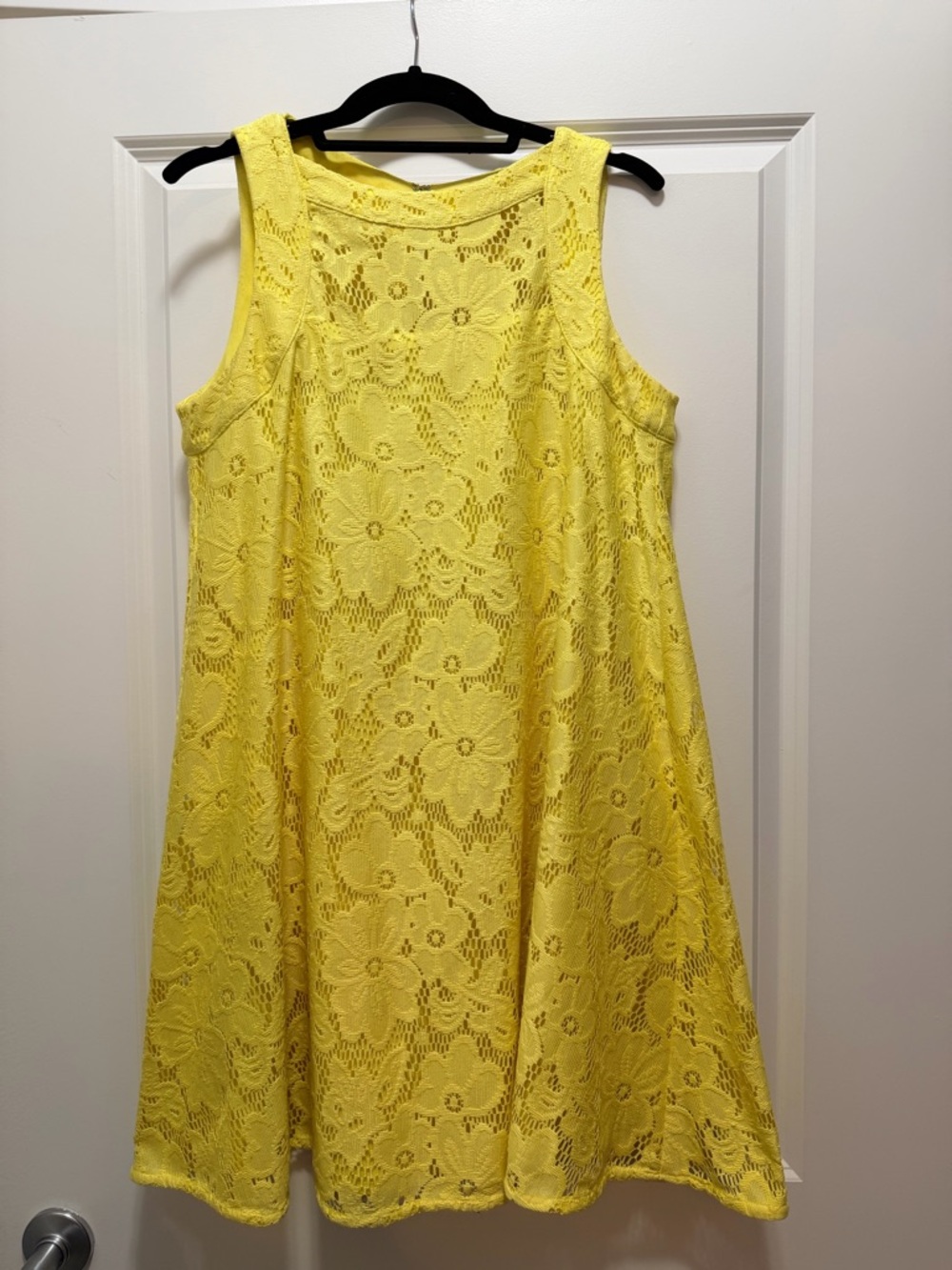 Bright Yellow Floral Lace Swing Dress